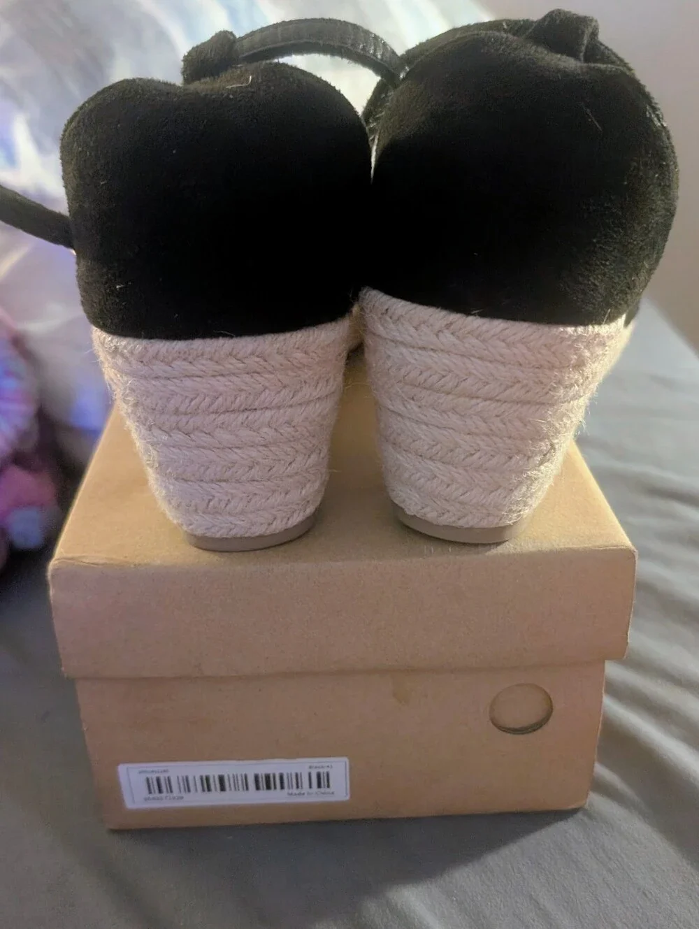 Black/Tan Lace Platform Wedge Espadrilles